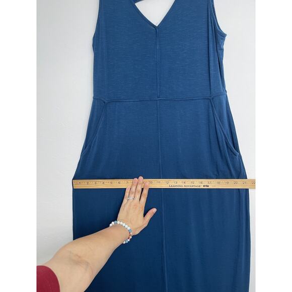 J Jill Dress Womens SP Blue Maxi Tank Keyhole Button Back Sun Dress Stretch - Picture 5 of 11